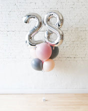 Load image into Gallery viewer, Any Age Soft Pink &amp; Grey Palette  Silver Foil Number &amp; Latex Bouquet Of 8
