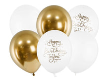 Load image into Gallery viewer, Gold Chrome Happy Birthday Mix Latex Balloons - 6pcs
