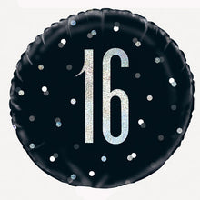 Load image into Gallery viewer, Glitz Black &amp; Silver 16th Round Foil Balloon - 18&quot;
