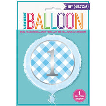 Load image into Gallery viewer, Blue Gingham 1st Birthday Foil Balloon
