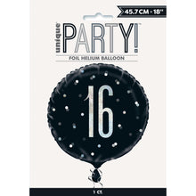 Load image into Gallery viewer, Glitz Black &amp; Silver 16th Round Foil Balloon - 18&quot;
