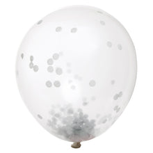 Load image into Gallery viewer, Clear Latex Balloons with Silver Confetti 12&quot;, 6ct
