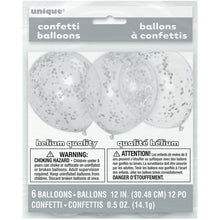 Load image into Gallery viewer, Clear Latex Balloons with Silver Confetti 12&quot;, 6ct
